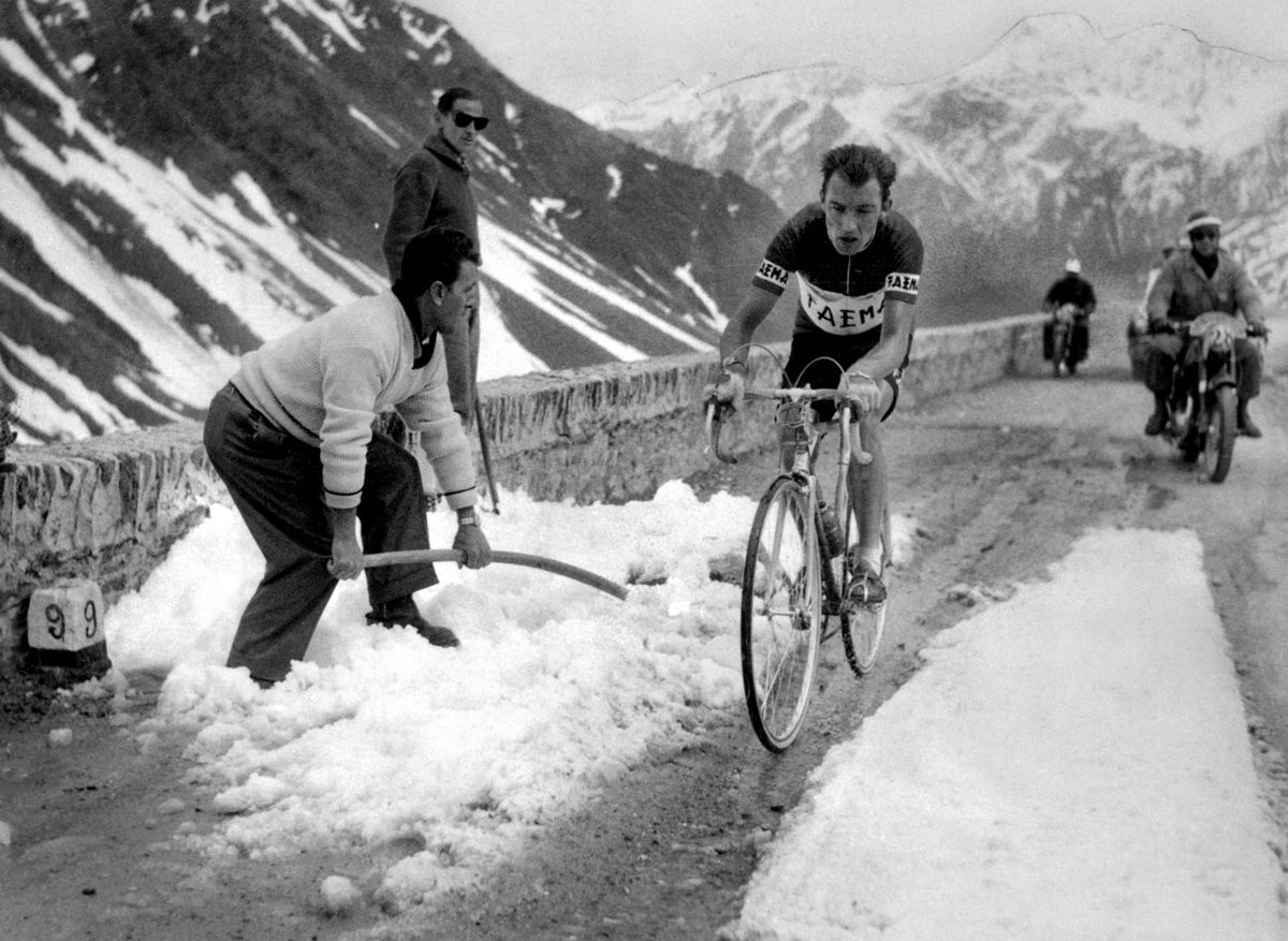 1958. Snow happens. #TourdeFrance