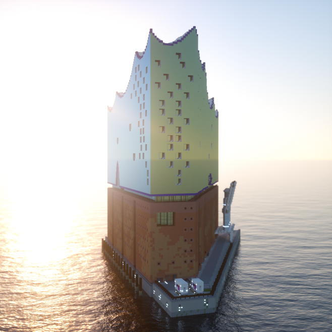 Hey, @Phytexo and me tried to rebuild the Elbphilharmonie in <a href="/Minecraft/">Minecraft</a>. We built it on the <a href="/PixelBiester/">Pixelbiester</a> Server.
The awesome Render is from @omardegante11.