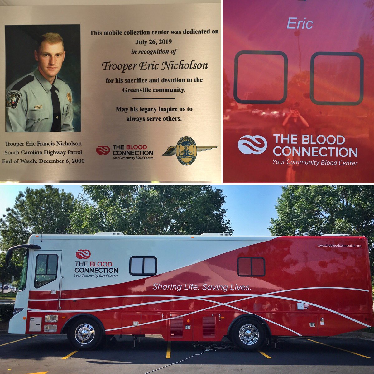 Meet “Eric” the newest bus for <a href="/BloodConnection/">The Blood Connection</a>. It was dedicated today in honor of Trooper Eric Nicholson who was killed in the line of duty in 2000. He gave blood just a couple hours before died.