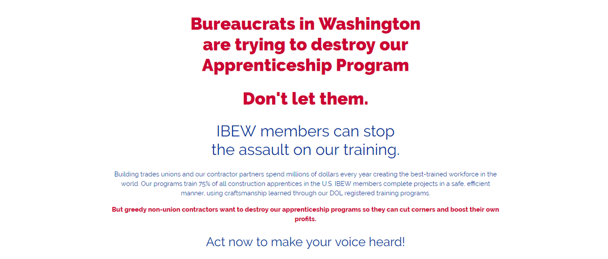 Protect IBEW apprenticeships! 

Please visit saveIBEWapprenticeships.org to tell the DOL the exemption should not only remain, but it should be permanent.

#IBEW  #UnionStrong  #Solidarity #standunited #Apprenticeship #SaveApprenticeships