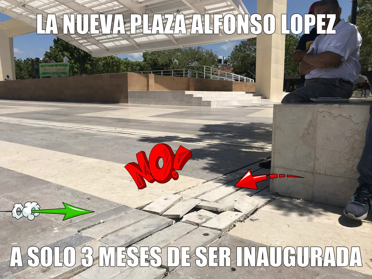La remodelación nos costó a los que vivimos en <a href="/Valledupar/">VALLEDUPAR</a> la bicoca de más de 12 Mil Millones de pesos, Así se encuentra LA NUEVA PLAZA ALFONSO LOPEZ A SOLO 3 MESES DE SER INAUGURADA y nadie dice nada. <a href="/PGN_COL/">Procuraduría General de la Nación</a> <a href="/AlcaldiaVpar/">Alcaldía de Valledupar</a> <a href="/PersoneriaVpar/">PersoneríaValledupar</a>