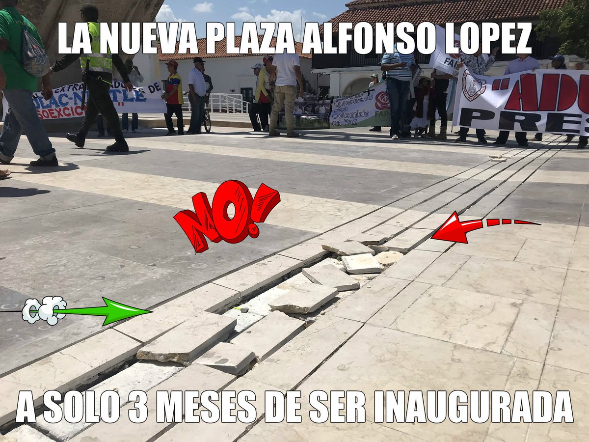 La remodelación nos costó a los que vivimos en <a href="/Valledupar/">VALLEDUPAR</a> la bicoca de más de 12 Mil Millones de pesos, Así se encuentra LA NUEVA PLAZA ALFONSO LOPEZ A SOLO 3 MESES DE SER INAUGURADA y nadie dice nada. <a href="/PGN_COL/">Procuraduría General de la Nación</a> <a href="/AlcaldiaVpar/">Alcaldía de Valledupar</a> <a href="/PersoneriaVpar/">PersoneríaValledupar</a>