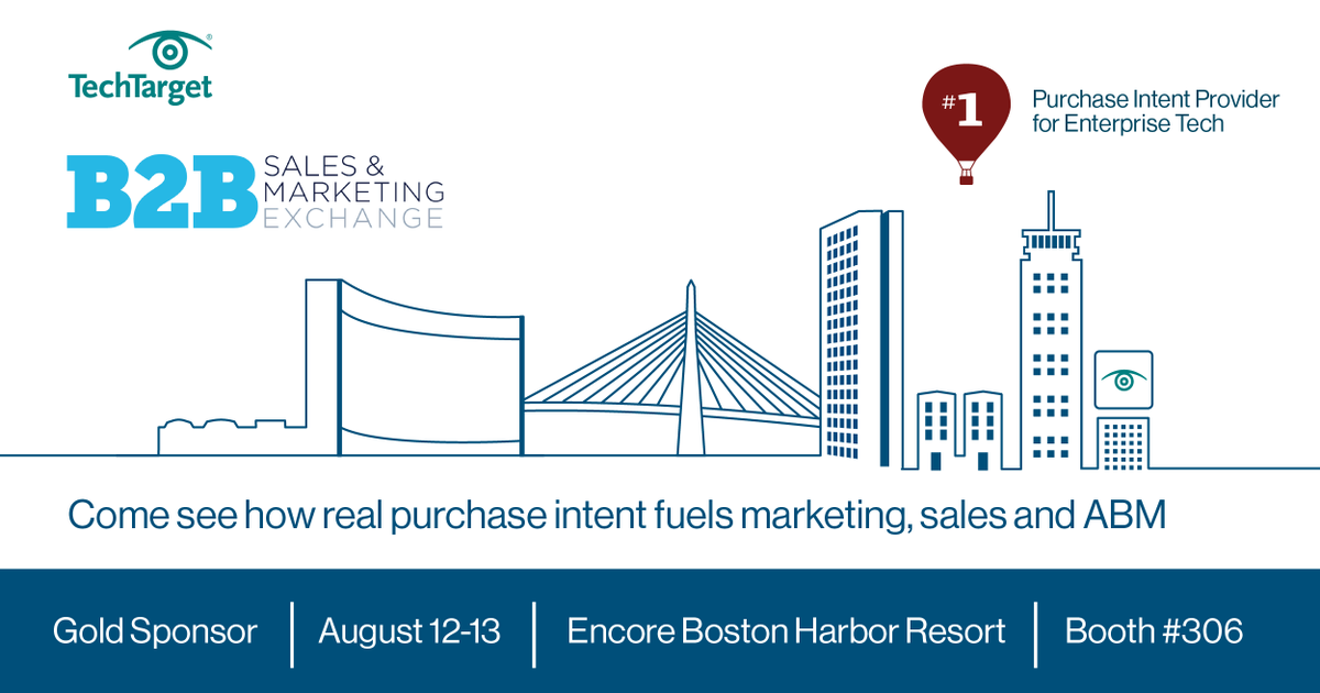 Michael_E_Box's tweet photo. Come see how real #PurchaseIntent from @TechTarget drives marketing, sales and ABM at #B2BSMX – Booth 306: https://t.co/GBdKagAe6C https://t.co/8RojgVthyU