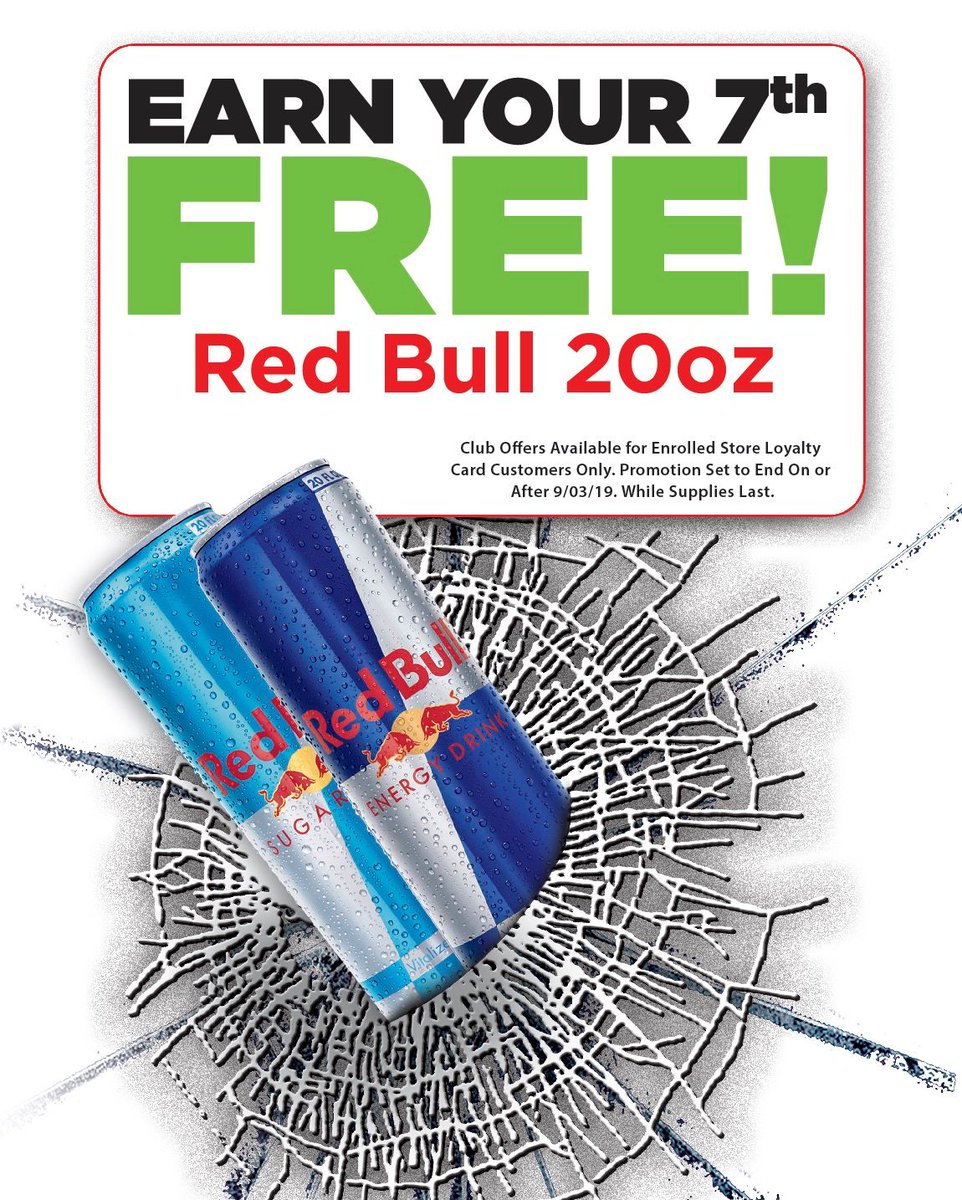 Earn the 7th Red Bull 20oz FREE with Enrolled Loyalty card at Roadrunner Markets! #FASRewards