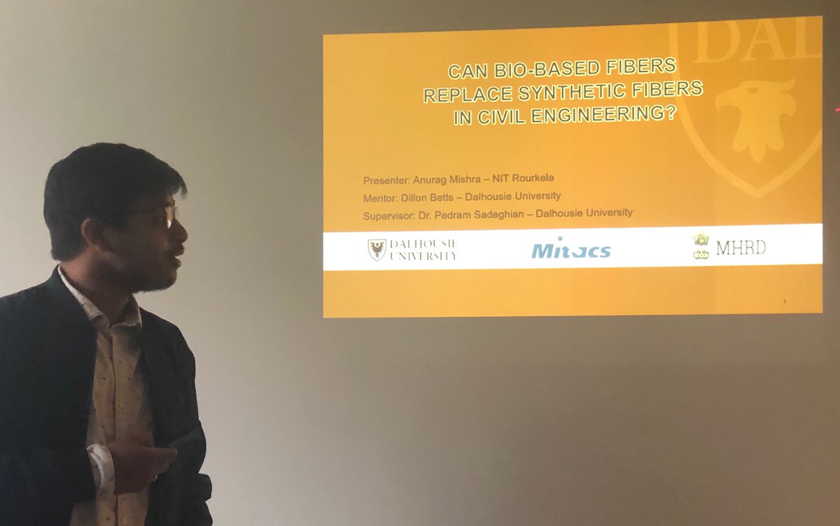 Dr_Sadeghian's tweet photo. Last day of ⁦@MitacsCanada⁩ summer internship by Anurag Mishra ⁦@CRCSI_Lab⁩ ⁦@DalEngineering⁩ ⁦@DalhousieU⁩ trying to answer: Can bio-based fibers replace synthetic fibers in #CivilEngineering ? https://t.co/DDW2hZwDE2