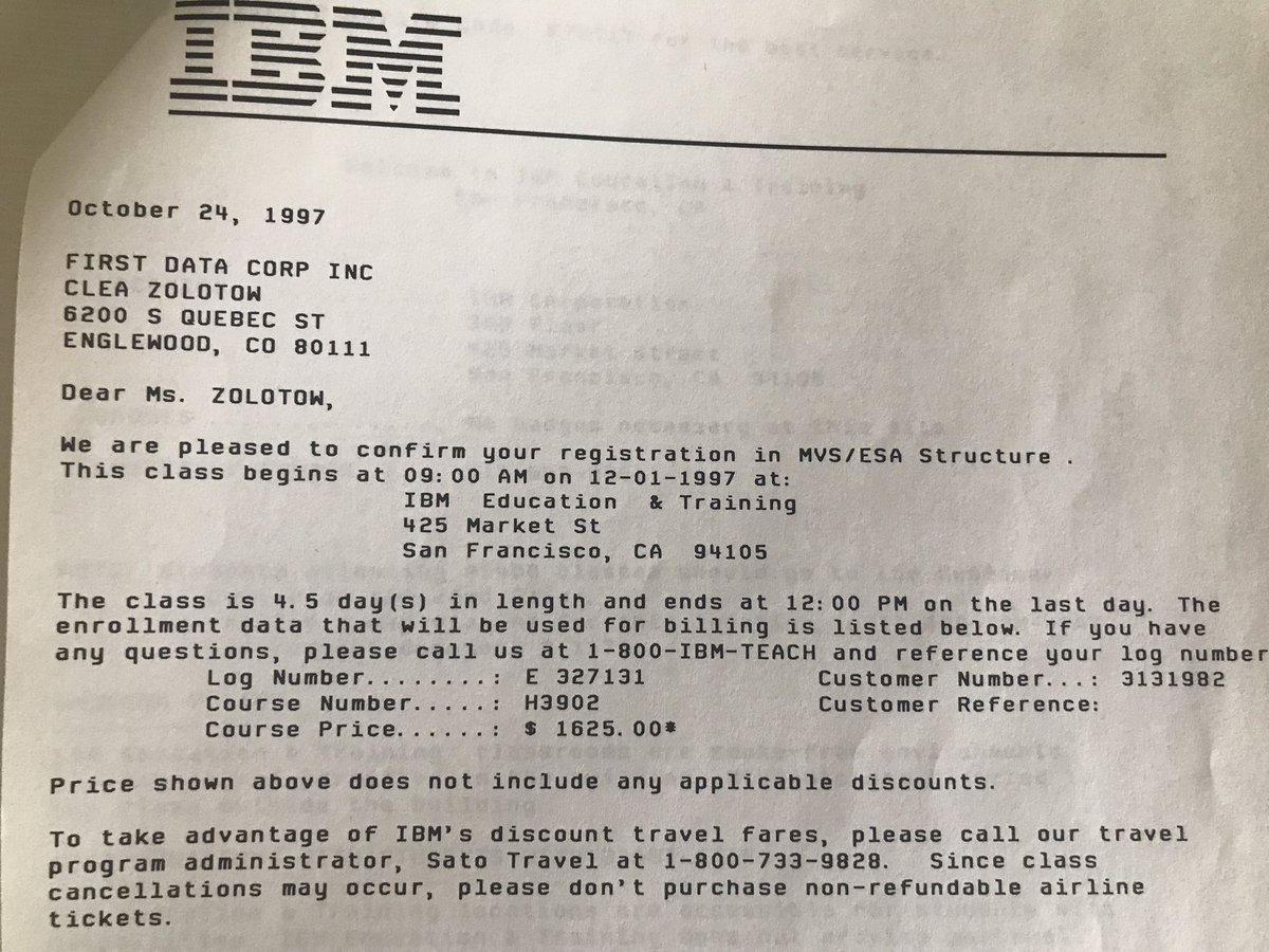 CleaCoulter's tweet image. Oh the memories of my first @IBM #ControlBlock course on MVS/ESA in 1997 in San Francisco.  It was a great class!