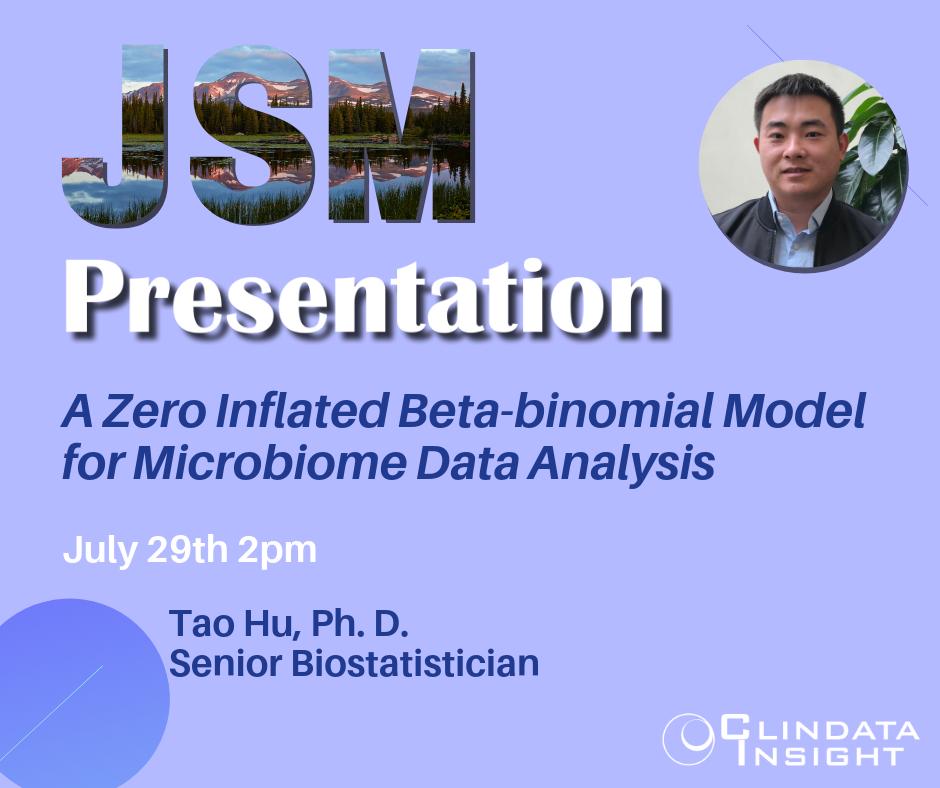 Clindata's tweet image. Don&apos;t miss Tao Hu&apos;s presentation at the Joint Statistical Meetings 2019 on Monday! He will present on microbiome data analysis during the Statistics in Genomics and Genetics track. &amp;gt; bit.ly/JSMpresentation #JSM2019 #ZeroInflatedModel #BetaBinomial #Regression #R