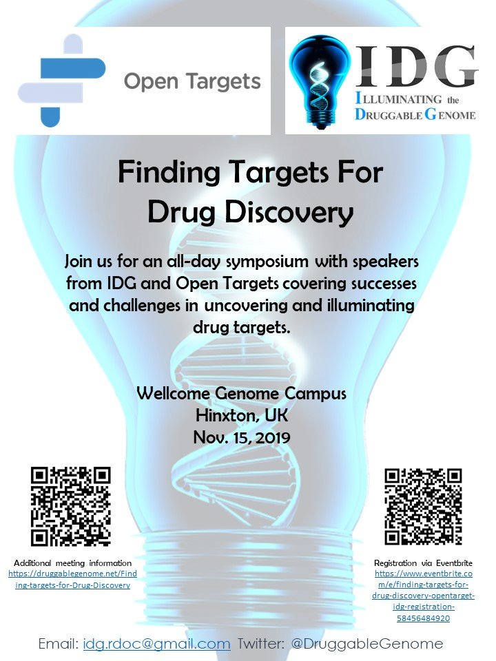 Looking for some enlightenment in the middle of November? How about checking out a joint symposium hosted by Open Targets and IDG on November 15th at the Wellcome Genome Campus.  More info on druggablegenome.net/Finding-target…
@idg @targetvalidate @NIHCommonFund @NIH @ChEMBL