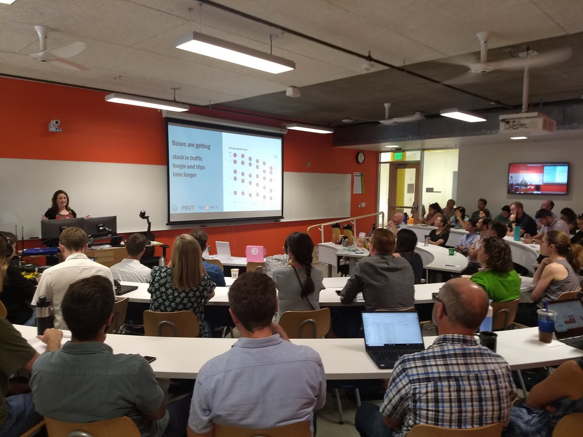 Today's PBOT Lunch and Learn is packed! Enhanced Transit Corridors are popular it seems. <a href="/trimet/">TriMet</a> and <a href="/pbotinfo/">Portland Bureau of Transportation</a> tell all. 
Tune in online or see the talk in the archives: trec.pdx.edu/events/profess…