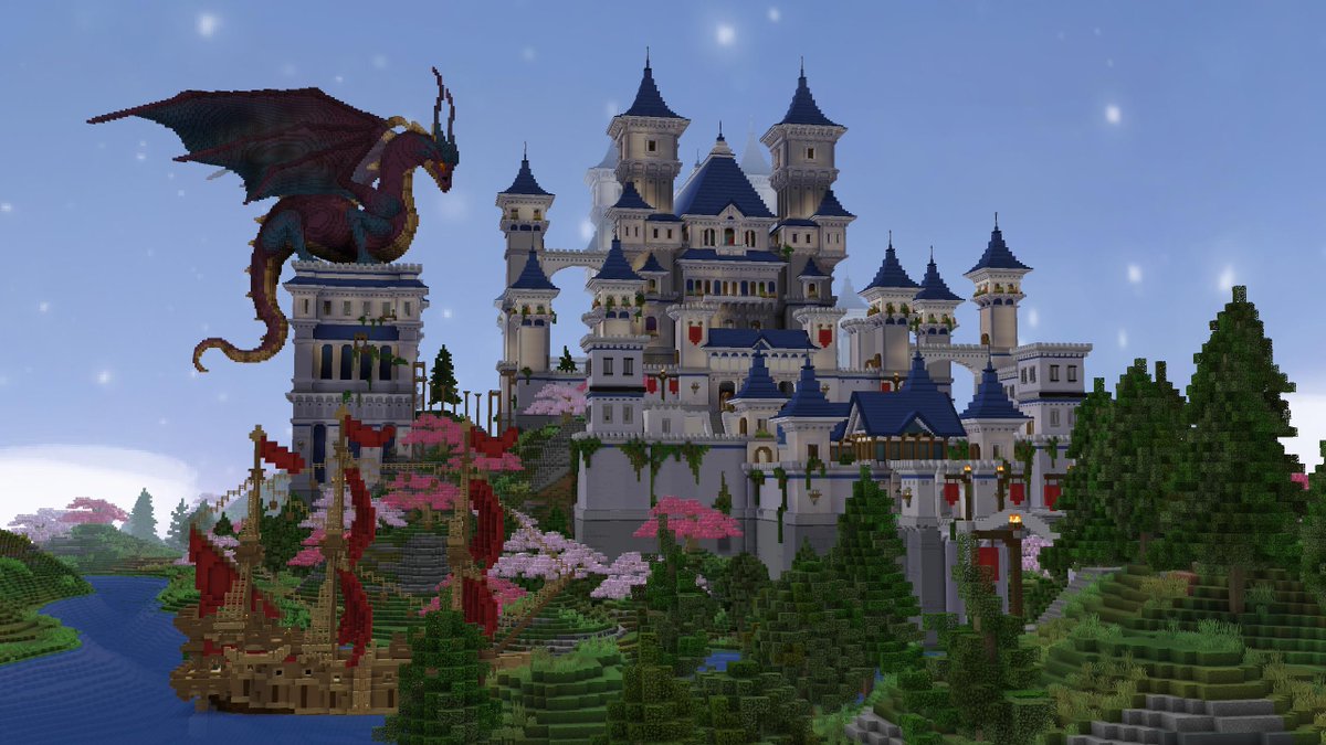 Craftological's tweet image. Here are some in-game screenshots of "The Royal Kingdom" castle and surroundings designed by the @ProjectOreville team - It's available for download on the #Minecraft Marketplace! All support is greatly appreciated 😎 marketplace.oreville.net/TRK/Map