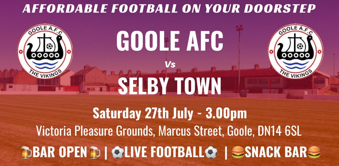 GooleAFC's tweet photo. Tomorrow we welcome @Selby_FC to the Victoria Pleasure Grounds (3.00pm), as we play our annual game for the “Eric Lawton Cup”.

Join us if you can!!!!

⚽️🔴⚫️🍺🍔🌭🍟🌞

https://t.co/olwr4OLd0O https://t.co/tVIP7e242a