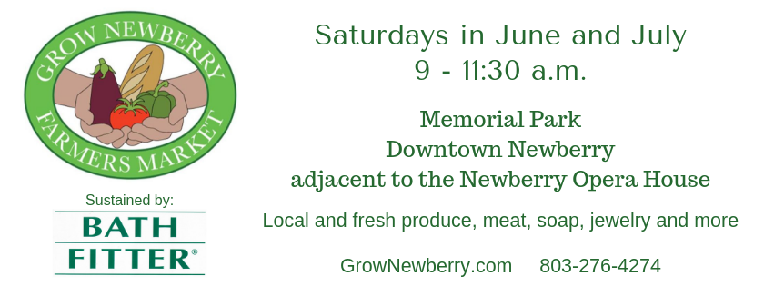 CityofNewberry's tweet photo. Tomorrow is the last Saturday for the summer Grow Newberry Farmers Market! Looking for a one-stop-shop of all things local? They'll be in Memorial Park from 9 a.m. until 11:30 a.m. #ShopLocal #BetterintheBerry https://t.co/A0g7Q5t9Z1
