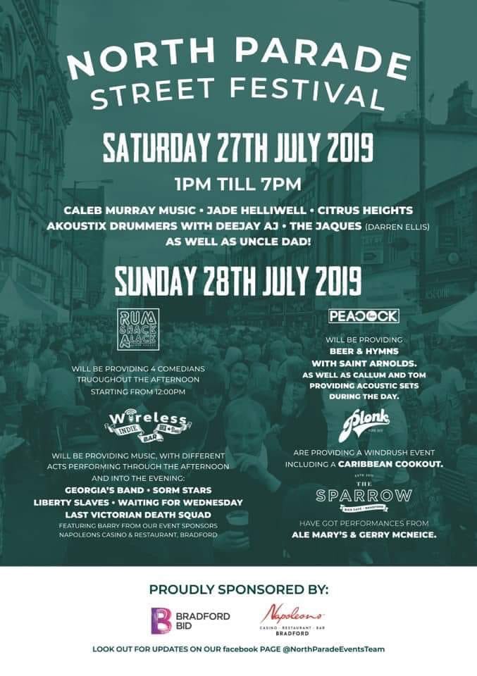 Looking forward to tomorrow! Hope to see loads of you there, rain or shine! #bradford #streetparty #northparade #topoftown #beer #music #food