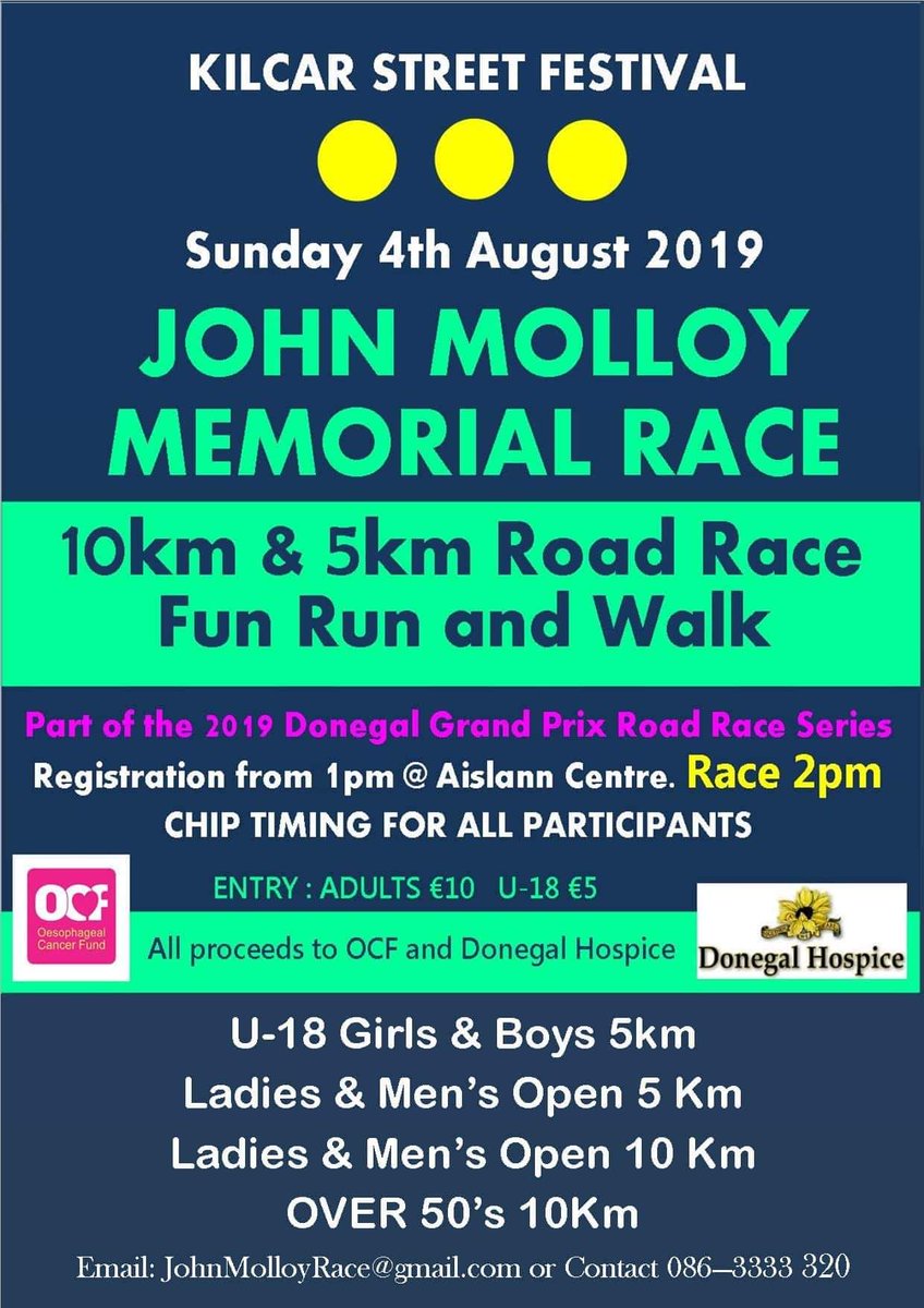 Please RT a great event for Donegal Hospice and @LollipopDayIE. In @KILCAR1. Part of 2019 Donegal Road Race Series. @DonegalNoel @whatsondonegal @DonegalDaily @LetterkennyAc @finnvalleyac @DonegalSportHub @donegalsport @DonegalHour @athleticsdl @irishathletics @IrishRunnerMag