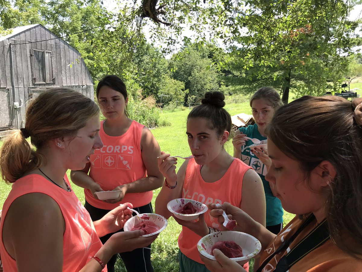 RyanKYYMCA's tweet photo. Day 6, the last full day of #STTC2, we’ve spent most of our day in Henderson, KY! This morning we served with our friends the Garrisons at @HighHillOrchard , building sheep pens and picking berries. Cecelia also made us an amazing sorbet with their blackberries! #YCorps https://t.co/KD0UhqrApR