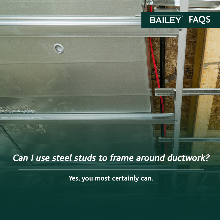 baileymetal's tweet photo. Can I use steel studs to frame around ductwork? Yes, you most certainly can! Steel studs are versatile for framing. Learn more about our studs at https://t.co/1wxYchwPep #baileyfaqs #contractortips #diy #steelframing https://t.co/ZeqiaFXGJQ