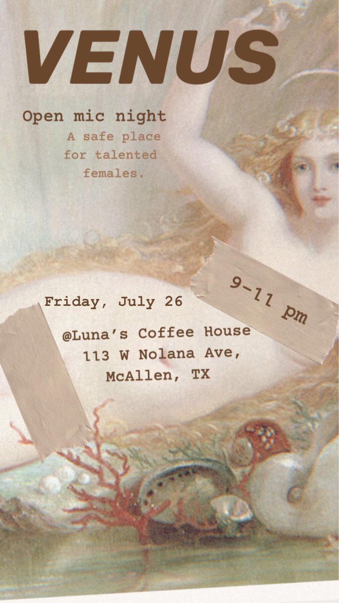 lunacoffeeh's tweet photo. Join us tonight!
Venus Open Mic!
#Coffee #blowmymind #FridayThoughts #mcallen https://t.co/YmX65rU6rU
