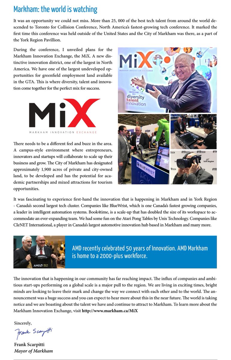 frankscarpitti's tweet photo. The world is watching. The innovation that is happening in our community has far reaching impact. The influx of companies and ambitious start-ups performing on a global scale is a major pull to the region. 

Read more in my newsletter: https://t.co/S0iyIzhX82

#MarkhamMix https://t.co/hZokuC00AB