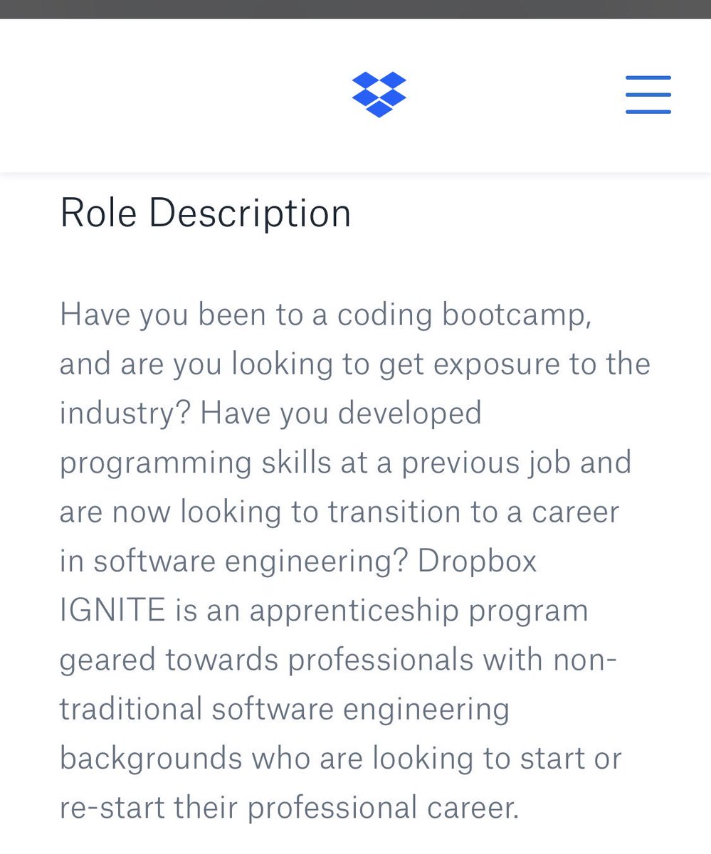 🗣🗣🗣 If you are a self-taught engineer or graduated from a bootcamp and looking for a start, these programs are deliberately looking for folks like you. If you are like me when I started, they can change your life. The first is from <a href="/Dropbox/">Dropbox</a> dropbox.com/jobs/listing/1…