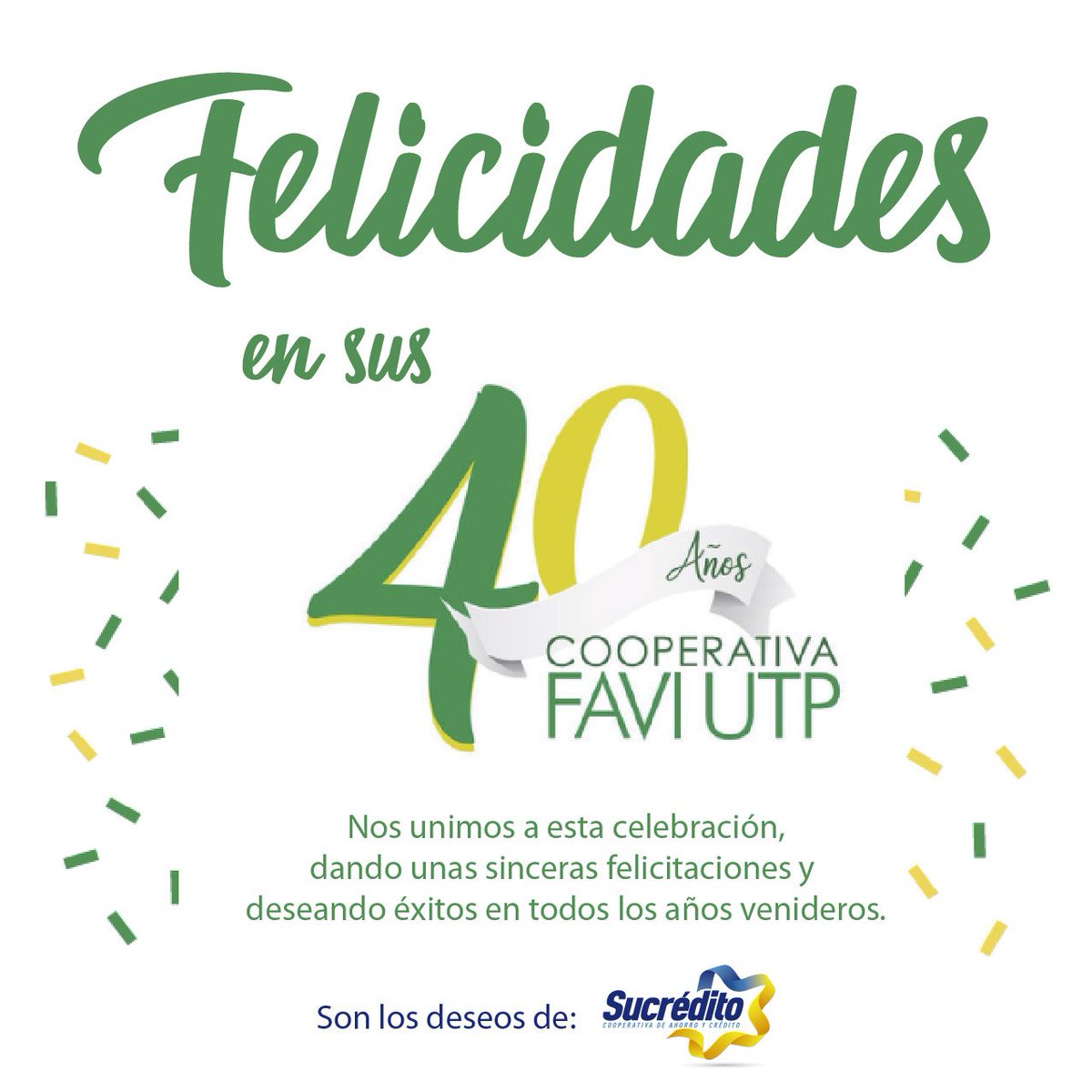 Coopsucredito's tweet photo. 🎉🎉🎉🎉🎉Felicidades Por sus 40 cumpliendo sueños y brindando un excelente servicio🎉🎉🎉🎉🎉🎉🎉 #FaviUTP

☑️✅Un deseo de La Cooperativa Sucrédito https://t.co/vJ4z8l4oSc