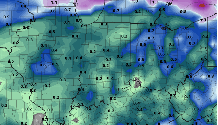 VBryan_wx's tweet photo. Precip totals for the next 7 days continue to look very low, some of these values shown could even be slightly overdone #ohwx #inwx #ilwx https://t.co/ki9aQMesjG