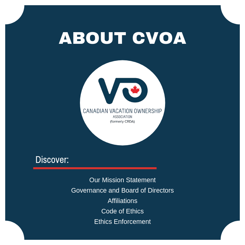 CVOA is an industry association that is dedicated to furthering the ownership-based vacation and resort development industry, both at home and abroad. 

Discover more about us here: canadianvoa.org/about_us.shtml 
#CVOA #AboutUs #OurMission #Discover #VacationOwnership