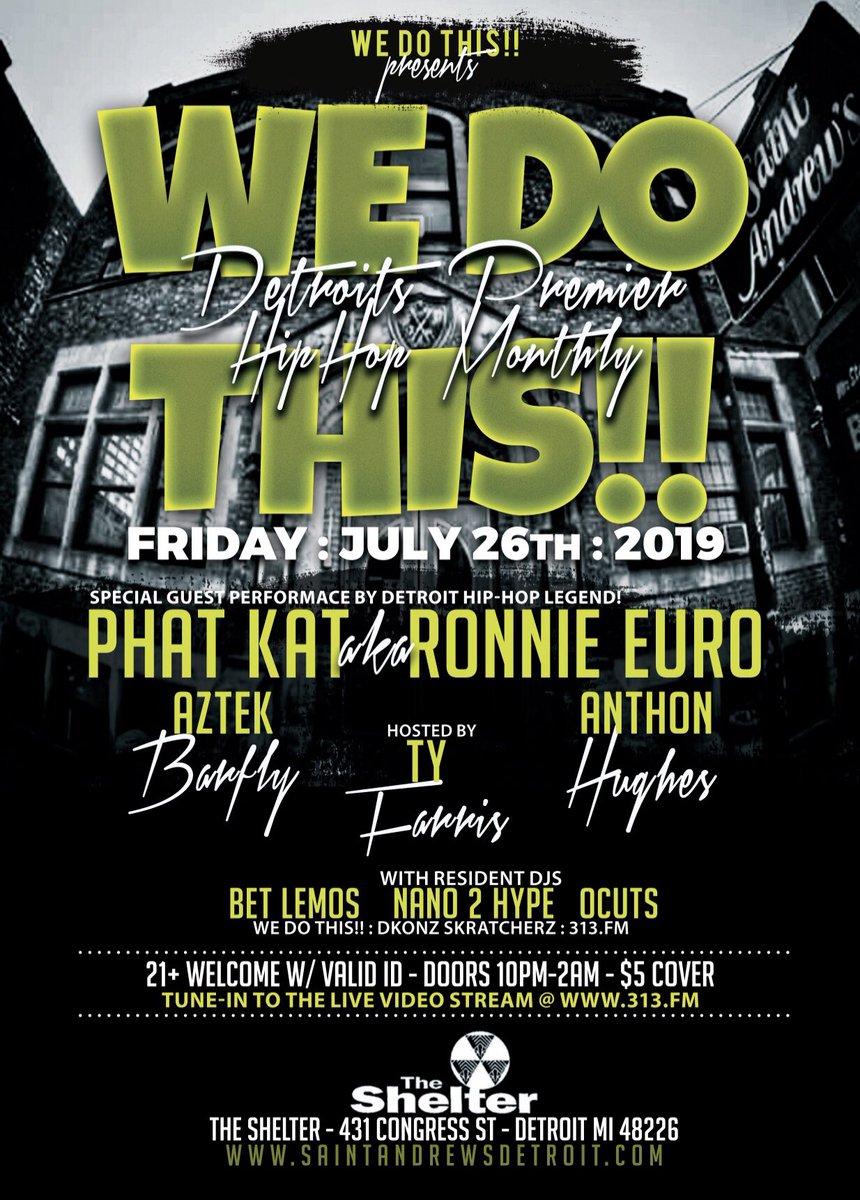 We Do This!! TONIGHT <a href="/TheShelterDet/">TheShelterDetroit</a> with @ronnieeuro <a href="/aztekthebarfly/">Aztek</a> <a href="/A_hughes_66/">Anthon Hughes</a> <a href="/djbet/">DJ Bet</a> <a href="/djocuts/">djocuts</a> #WeDoThis!! #DKONZ #Detroit #hiphop #detroithiphop