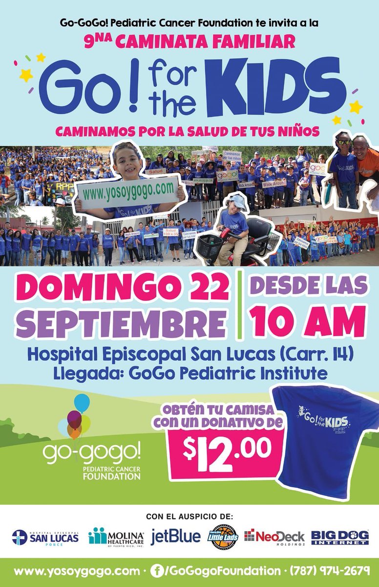 MariolaPR's tweet photo. Vamos Puerto Rico, únete el domingo, 22 de septiembre a la caminata familiar #GoForTheKids 
Si no puedes asistir, puedes demostrar tu apoyo adquiriendo una camisa conmemorativa de la actividad.
Caminemos por la salud de nuestros niños. https://t.co/LPdVGgSfei