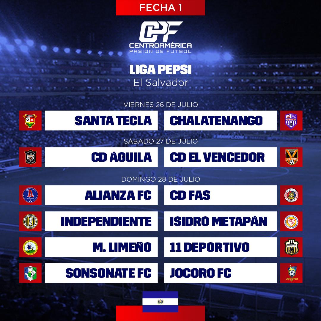 CPFTV1's tweet photo. #ElSalvador
Programación de la primera fecha de la Liga Pepsi en El Salvador.
@fesfut_sv https://t.co/Jg5E4uscr5