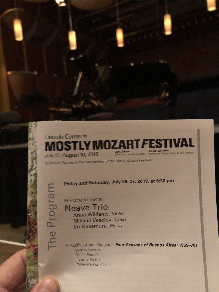 Amazing performance of Astor Piazzola’s “Four seasons of Buenos Aires” by @NeaveTrio in Mostly Mozart Festival at @LincolnCenter #MostlyMozart