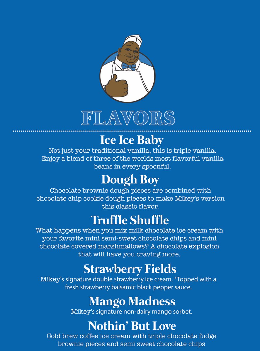 MikeyLikesItNY's tweet photo. For a limited time only #MikeyLikesItIceCream will have a special flavor menu! 👍🏿 3 of our classics like #IceIceBaby #DoughBoy &amp; #TruffleShuffle 🍦 Along side 3 NEW flavors #StrawberryFields #MangoMadness &amp; #NothinButLove 💙  🙌🏿 #LeadersoftheNewScoop https://t.co/2SUH13Uur0