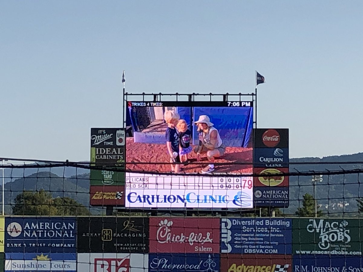 CBoothVA's tweet image. Proud daddy moment. My kids started the RedSox game tonight. #playball #salemsox #redsox #salemva