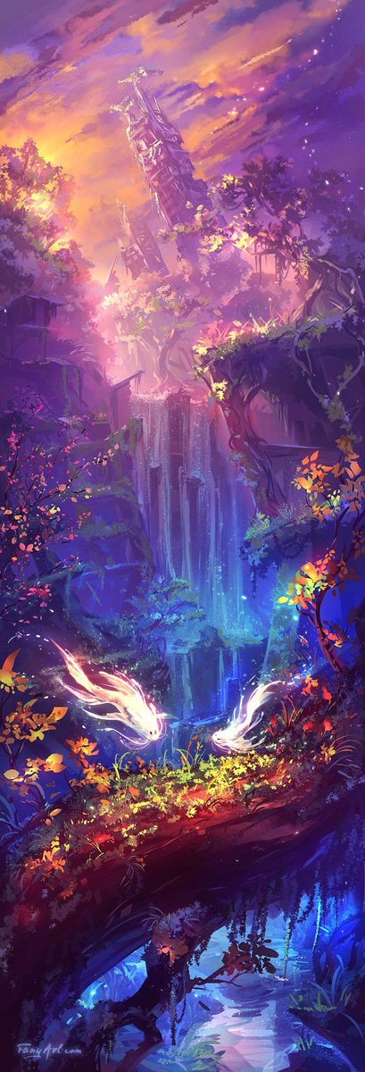 SchoonerSpace's tweet photo. The Space Schooner updates will have adventures on different planets and terrains including cities and beautiful alien forests like this one here called 
Dusk Fish Home by Iva Fany Vyhnankova
#iPhoneGame #AndroidGame #SpaceSchooner https://t.co/TSN779clGY