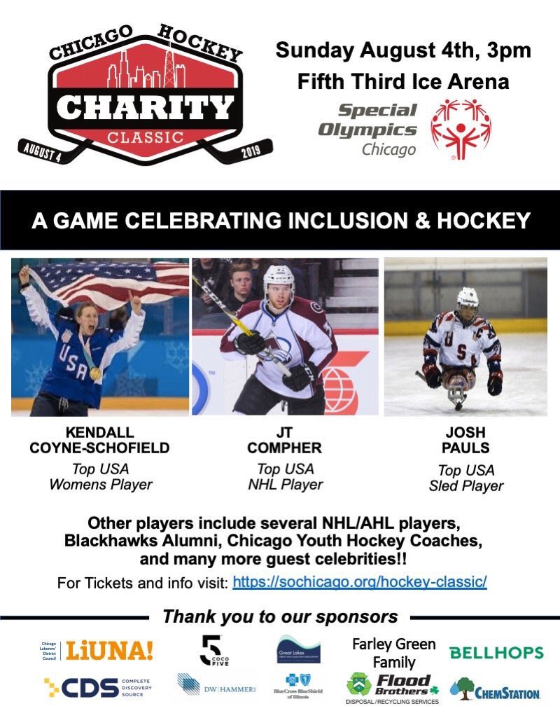 Jcomph7's tweet image. Excited to be playing in the Chicago Hockey Charity Classic next weekend. Come out to support a great cause! @SpecialOChi @kevinmags27