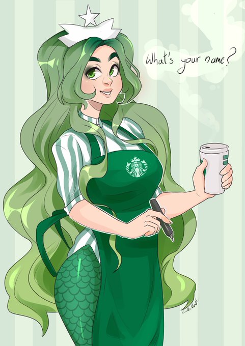 Anime woman hair starbucks