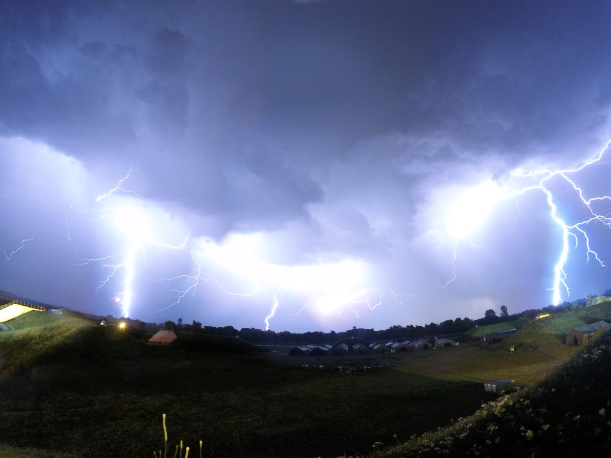 DW_Radio's tweet photo. Composite image of the thunderstorm that visited the RIAT cadet campsite on Tuesday... Don't worry, all cadets were safe! @ComdtAC #noordinaryhobby #RIAT2019 https://t.co/6OtBm52YUq