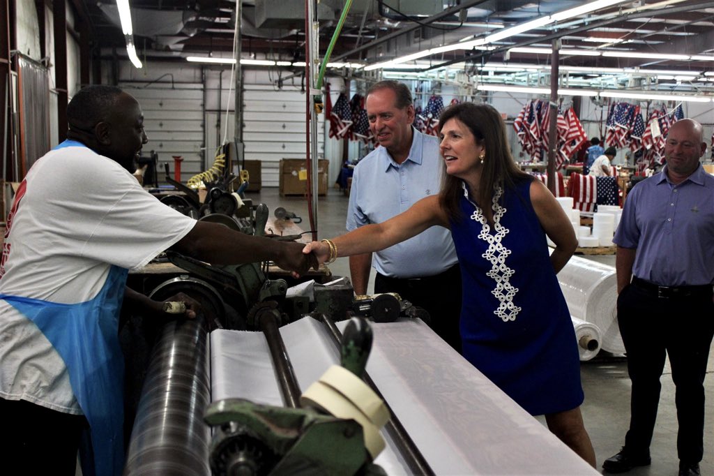 PamelaEvette's tweet photo. What an incredible day touring @ValleyForgeFlag and Embroidery Solutions and seeing how together they manufacture and distribute the largest quantity of American Flags🇺🇸 in the country. South Carolina is blessed to have great companies right here at home! #sccommerce #workforce https://t.co/G8uFMuup4W