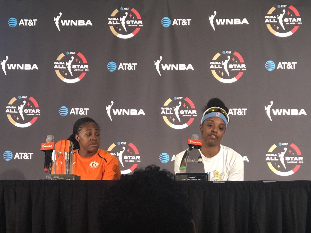 BradyKlopferNBA's tweet photo. Diamond DeShields and Shekinna Stricklen just reached the podium after their wins. DeShields remarks: “Daaaamn your trophy’s bigger than mine” https://t.co/ugGuekgZH7