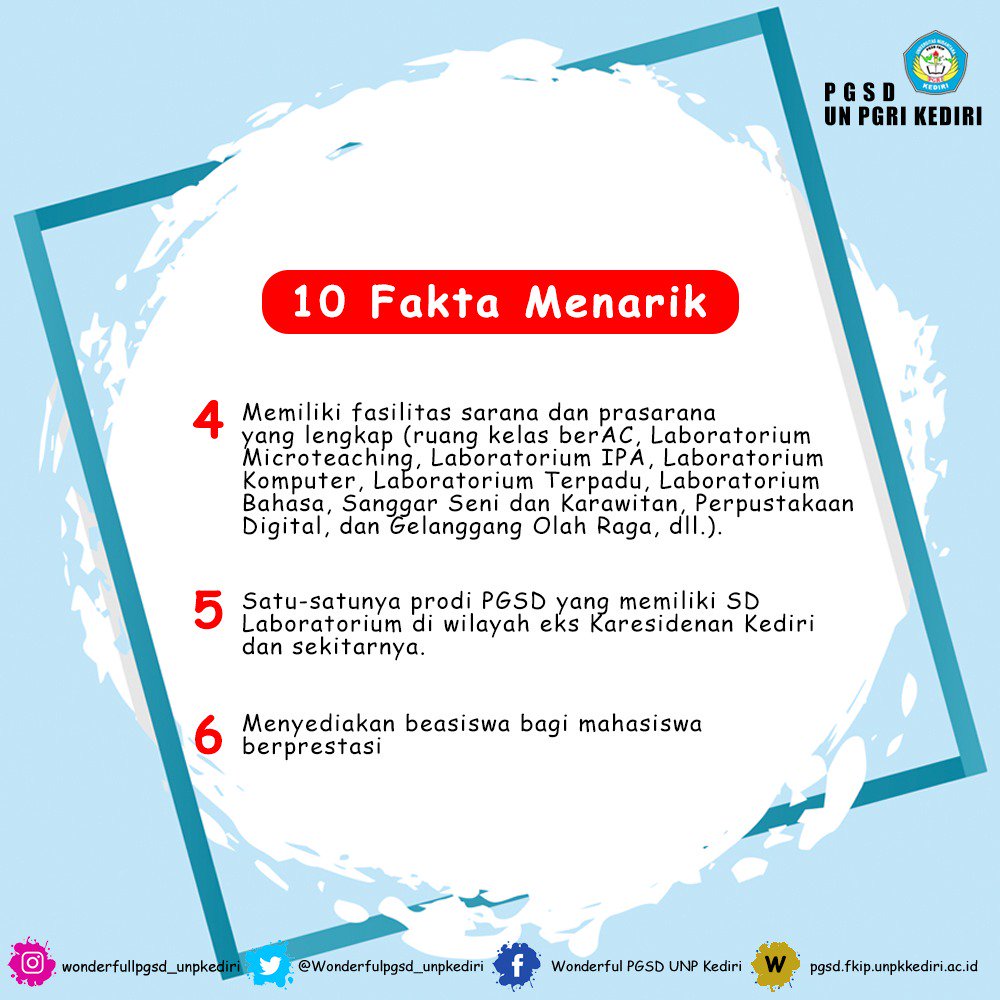 wonderfulpgsd's tweet photo. Selamat Pagi ✨
Hai guys. Tahukah kalian 10 fakta menarik PGSD UNPGRI Kediri? 
Yuk digeser buat tahu 10 fakta menarik pgsd unpgrikediri!!
#Pgsd #UnpKediri #wonderfulpgsd #Fkip #Kediri #Nganjuk #Trenggalek #Tulungagung https://t.co/rExuAO5aYS
