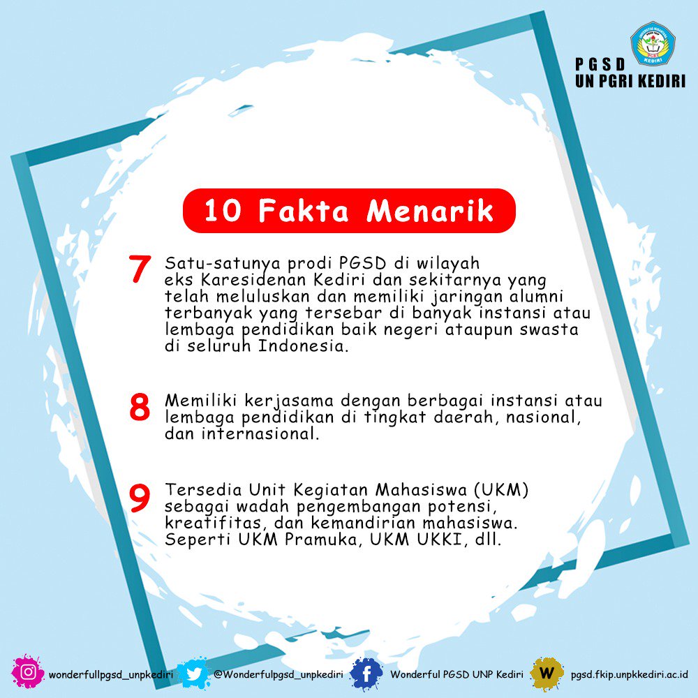 wonderfulpgsd's tweet photo. Selamat Pagi ✨
Hai guys. Tahukah kalian 10 fakta menarik PGSD UNPGRI Kediri? 
Yuk digeser buat tahu 10 fakta menarik pgsd unpgrikediri!!
#Pgsd #UnpKediri #wonderfulpgsd #Fkip #Kediri #Nganjuk #Trenggalek #Tulungagung https://t.co/rExuAO5aYS