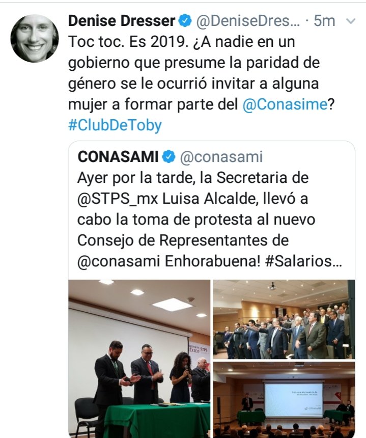 Paulguerra16's tweet photo. @DeniseDresserG @conasami Traducción.
Toc toc. Es 2019. Tuve que corregir mi tuit porque escribo a lo estupido.
Y no me doy cuenta de las cosas. Por cierto el gobieno de @lopezobrador_ es el que más mujeres a tenido #soloPorchingAr
#clubPRIANISTA
By denise dresser https://t.co/BTVopmhRU7