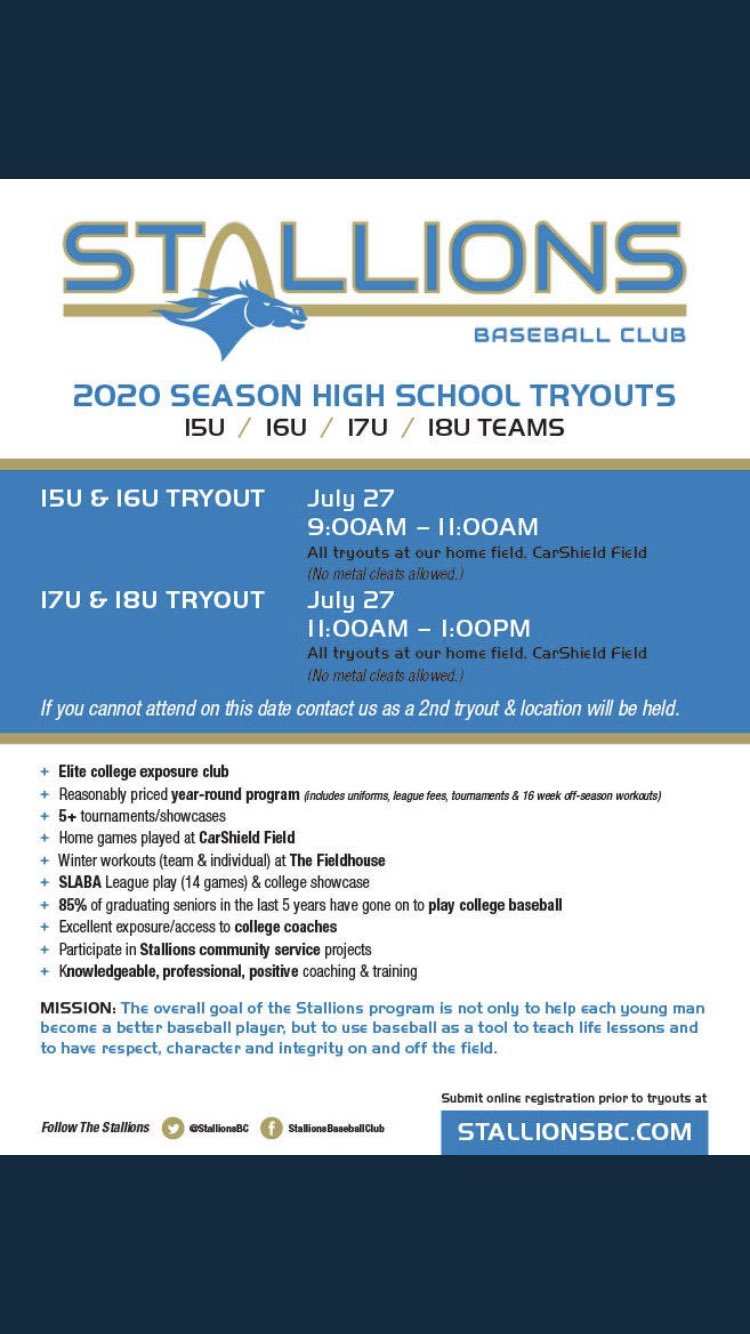 Stallions Baseball on Twitter "Can’t wait to see everyone tomorrow at Carshield! https//t.co