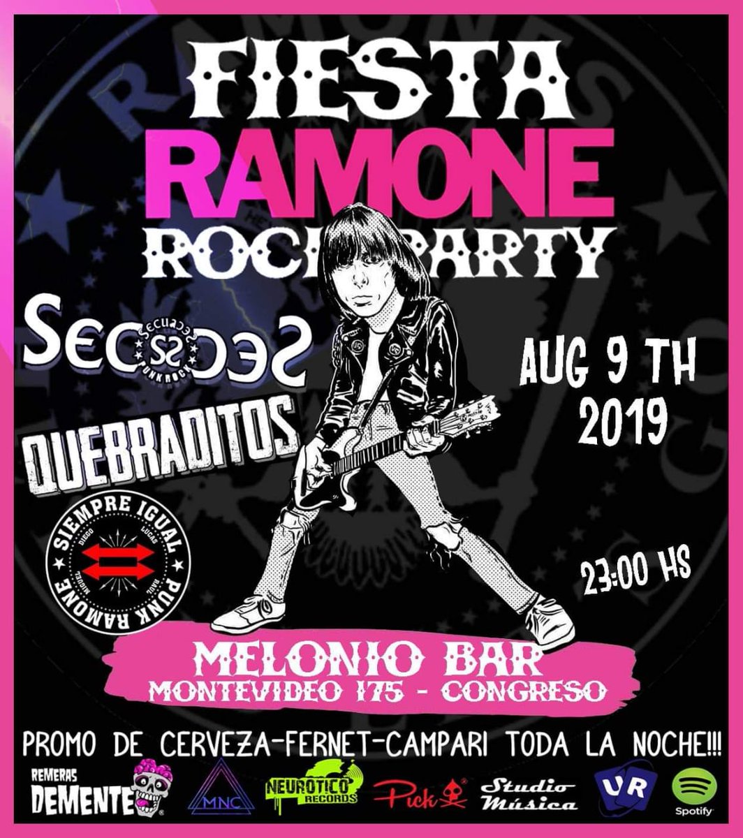 SecuacesOficial's tweet photo. El viernes 9/8 nos vemos para vivir una noche inolvidable. Se viene otra entrega de la Fiesta Ramone, una noche donde todo puede pasar: punk rock, amor, amistad. Venite a la Fiesta Ramone. #LaPasamosBien #Secuaces #FiestaRamone https://t.co/3BXsyHUjT5