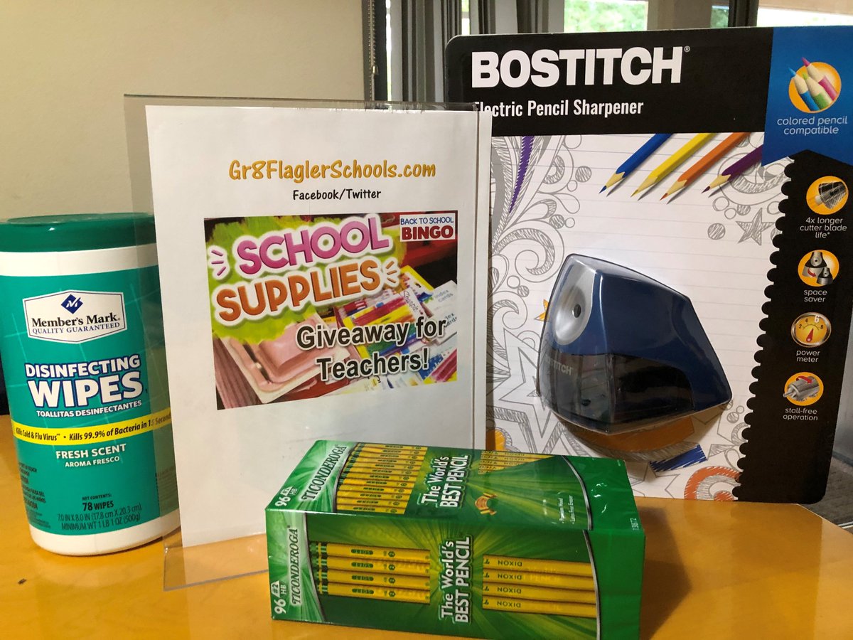 Time for #BackToSchool Bingo...School supplies giveaway for <a href="/FlaglerSchools/">FlaglerSchools</a> teachers. You know the rules...leave your name &amp; school in the comments. Retweet and tag to alert other teachers! First ten qualifying teachers are eligible. Everything in the picture is included! GO!