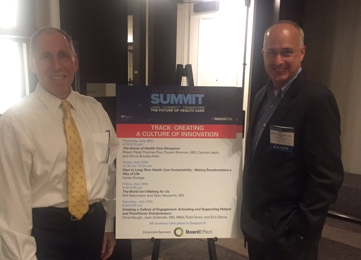 It was great to present with this guy at the AHA Leadership Summit. I always learn from Zeev’s knowledge and experience, and am honored to have shared his message on why healthcare systems must disrupt, and do it quickly. @ZeevNeuwirth #AHASummit @claychristensen  @HBS_Forum