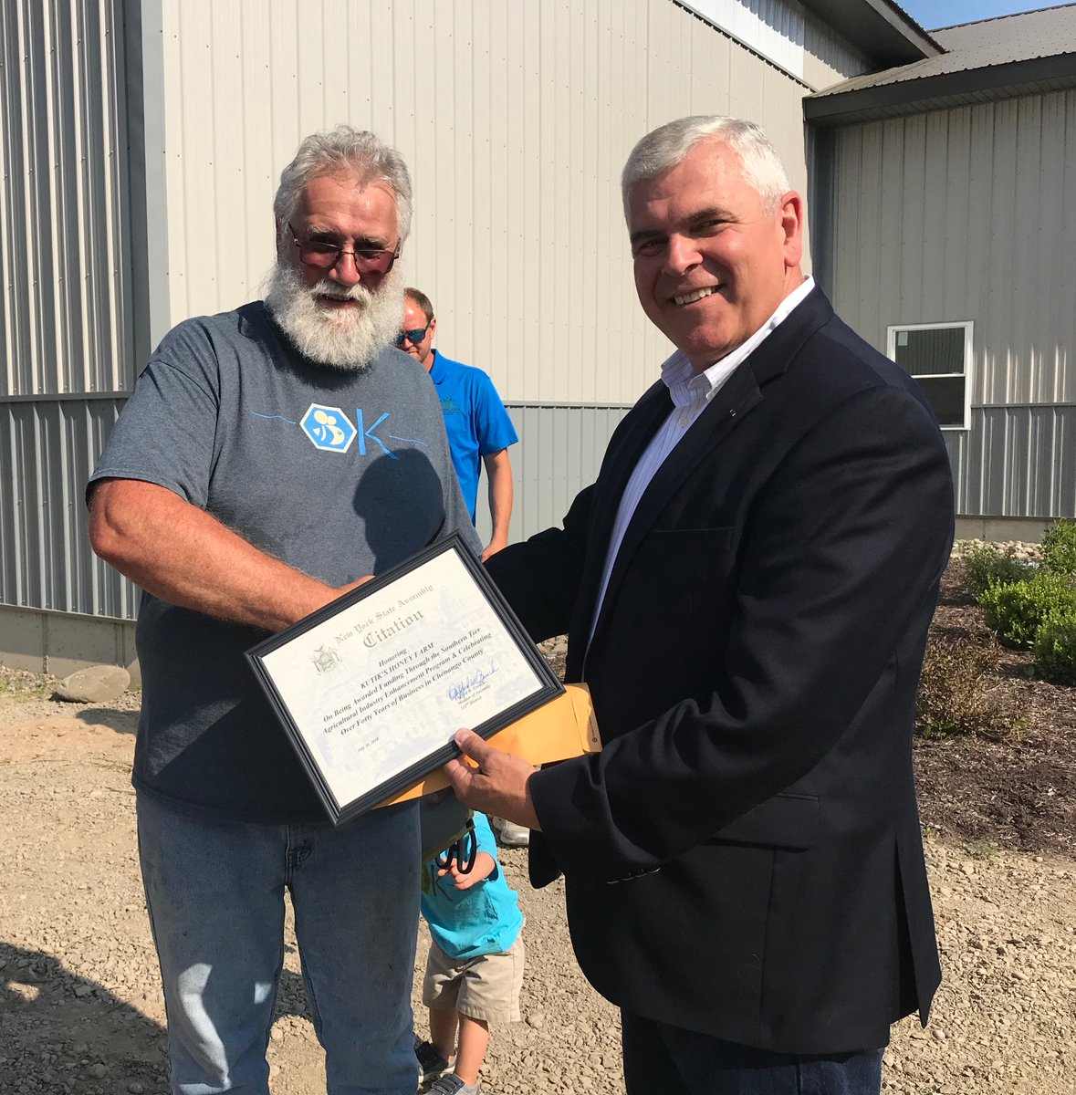 JosephAngelino's tweet photo. I spent the day on the #ChenangoCo AgTour on behalf of Assemblyman Crouch; Sova Farms in #NorwichNY, Kutiks Honey in Oxford & Peila View Farms, home of the fall maze w/@DonnaLupardo. Had a great time and learned much. Presented Certificate to Chuck Kutik for 40 years in business. https://t.co/zzQnhyvHWx
