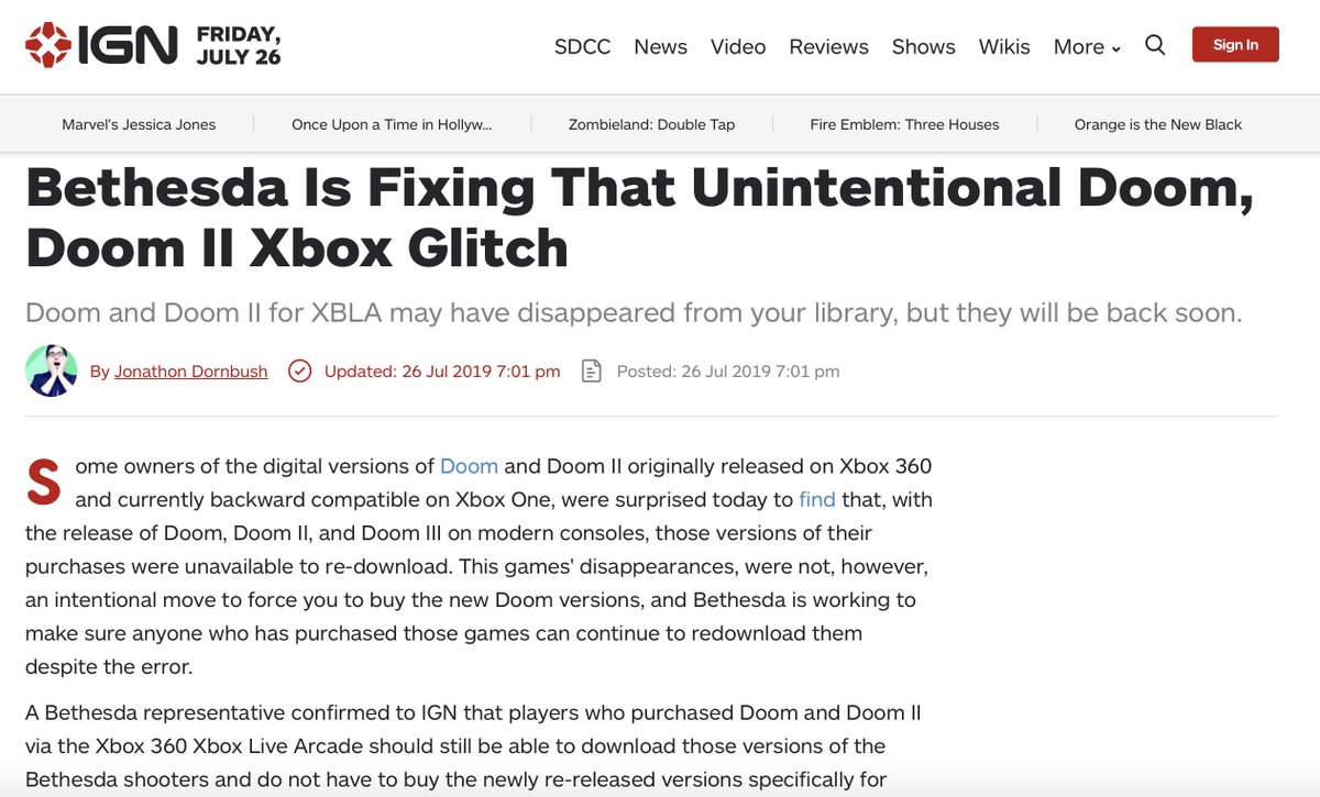LumpyTheCook's tweet photo. URGENT UPDATE: Apparently the delisting and removal of Doom 1 and 2 from the Xbox 360 and PS3 stores and the inability to download them, was an "unintentional error" and is now being fixed. It's already available for purchase again on PS3, with Xbox allegedly on the way. https://t.co/r2yzzxzo1f