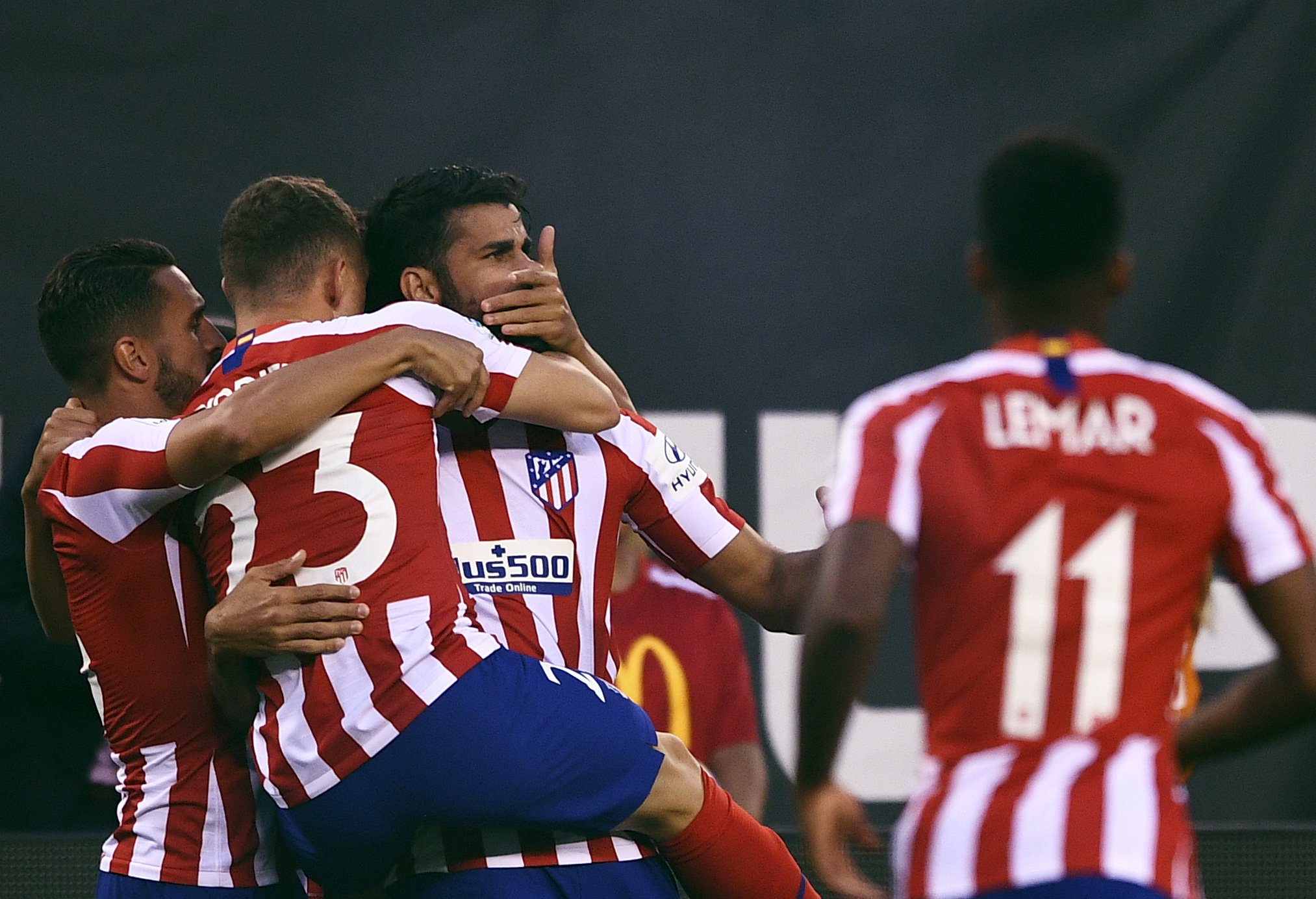 Celebración de uno de los goles del Atlético.