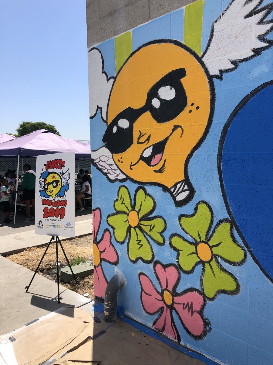 Day 5 and the mural is complete!! We can’t wait to show you the finished product! For now, just a little sneak peek before the finishing touches went on 😎 #artinspiration2019 #lionelmilton  #countonme #alkidscount