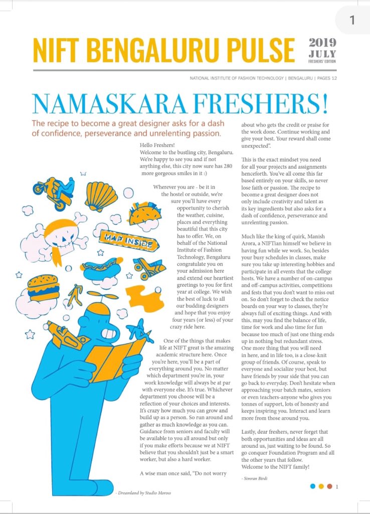BengaluruNift's tweet photo. Here is the first page of our #newsletter!!! #studenteditor #niftbengaluru https://t.co/HoAPvQHajG